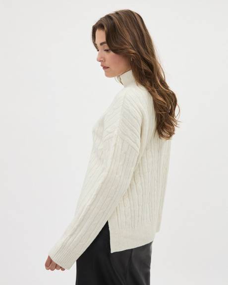 Long-Sleeve Mock-Neck Sweater with Cable Stitches