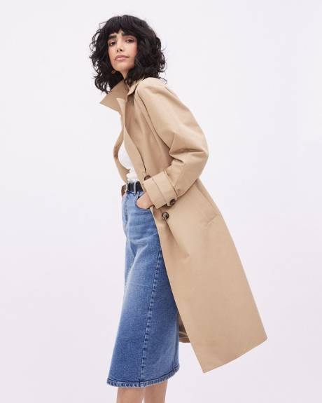 Double-Breasted Twill Trench Coat with Belt