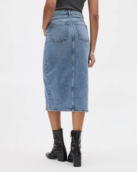 Denim High-Rise Straight Midi Skirt