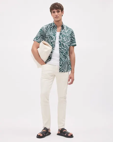 Slim-Fit Short-Sleeve Shirt with Foliage Pattern