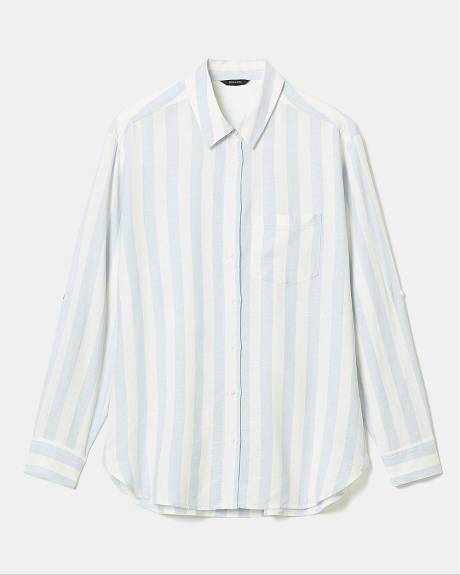 Striped Long-Sleeve Buttoned-Down Linen Blouse