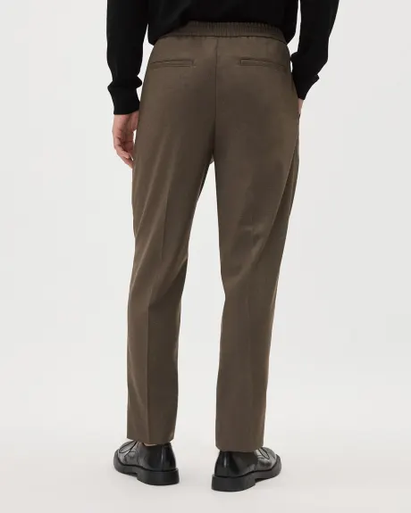 Pleated Solid Tapered-Leg Pant with Elastic Waistband