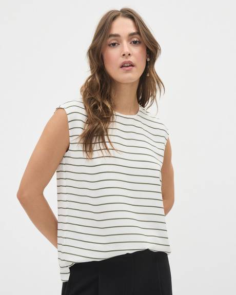 Striped Extended-Sleeve Silky Crepe Blouse