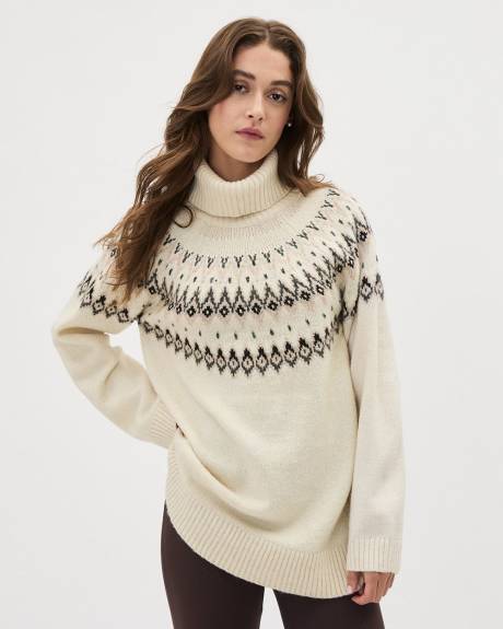 Chunky Turtleneck Sweater with Fair Isle Pattern