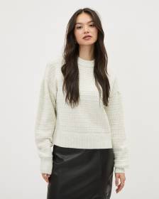 Pull en Tricot Texturé à Manches Longues Bouffantes et Col Rond