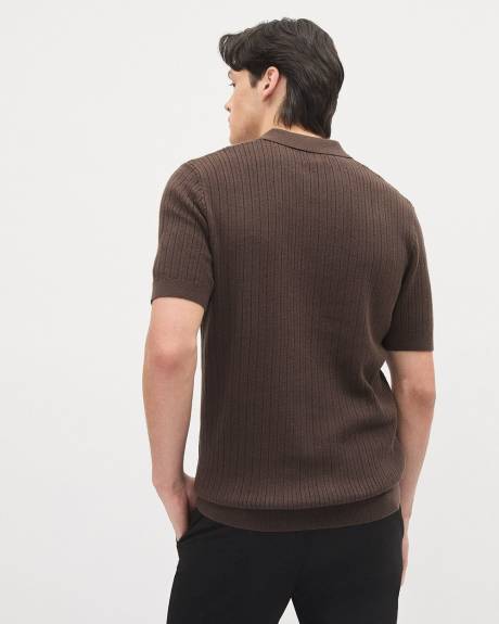 Short-Sleeve Cotton Polo Sweater with Johnny Collar