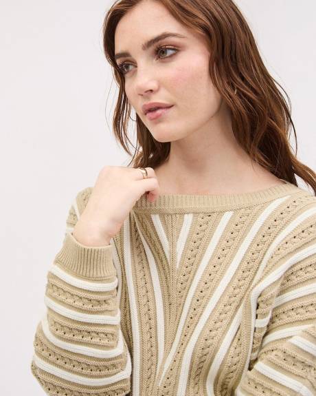 Long-Sleeve Boat-Neck Cotton Sweater