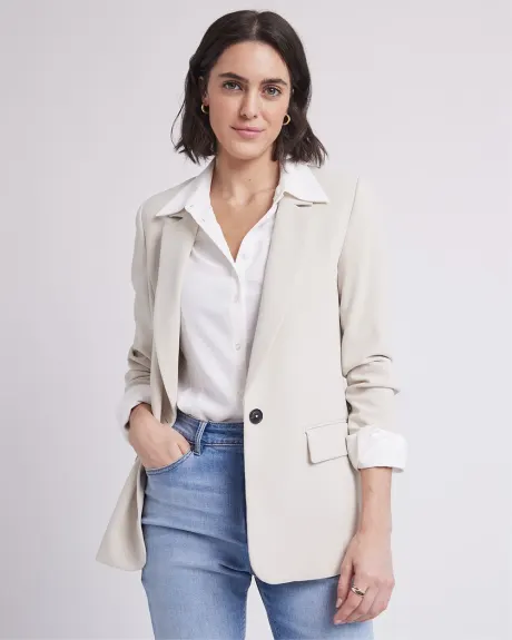 One-Button Long Crepe Blazer