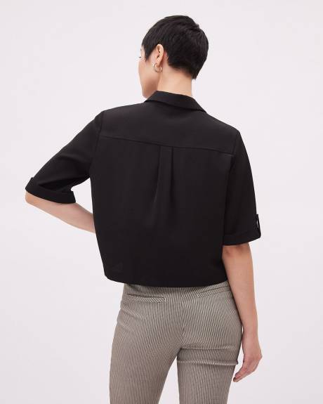 Short-Sleeve Buttoned-Down Crepe Blouse