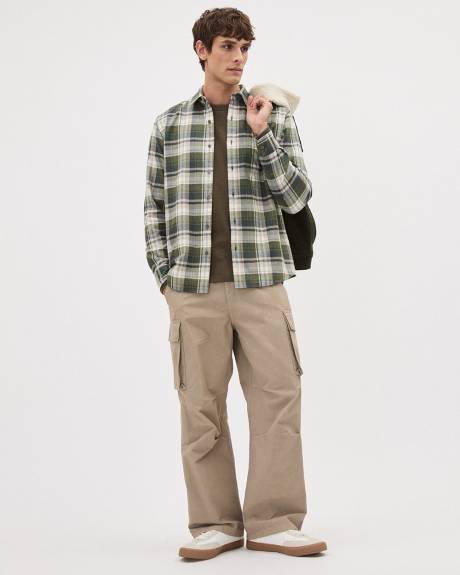 Regular-Fit Green Plaid Flannel Shirt