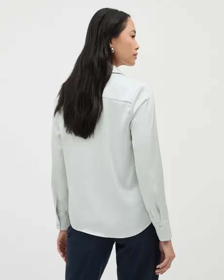 Satin Long-Sleeve Buttoned-Down Blouse