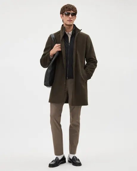 Classic Brown Mock-Neck Wool Coat with Dickey