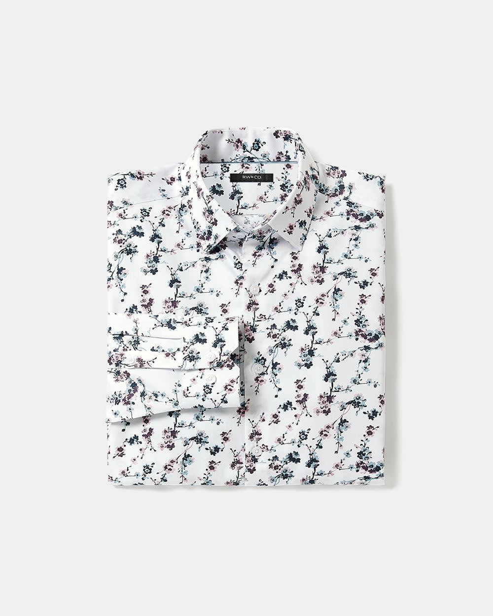 Chemise Habillée Blanche à Coupe Étroite à Motif Floral