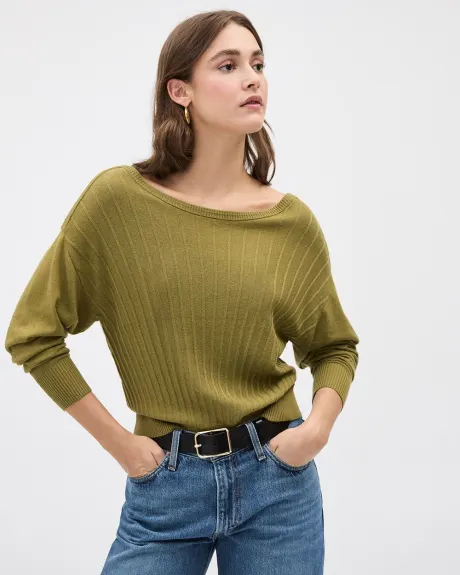 Long-Sleeve Boat-Neck Relaxed Sweater