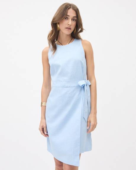 Sleeveless Faux Wrap Linen Dress