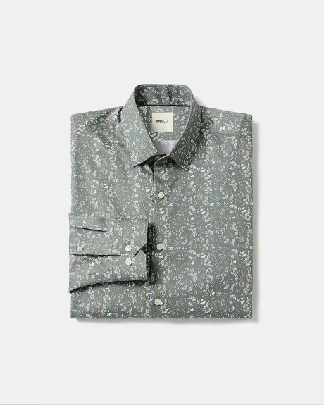 Tailored-Fit Dress Shirt with Botanical Print