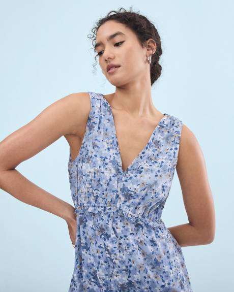 Robe Midi Cintrée et Évasée Sans Manches à Motif Floral