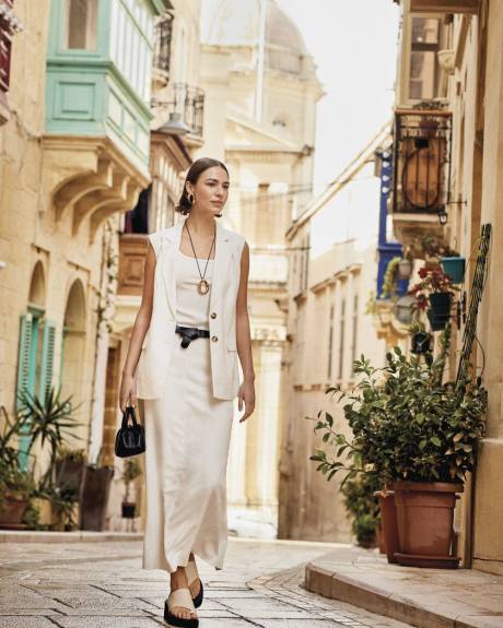 High-Rise Straight Linen-Blend Maxi Skirt