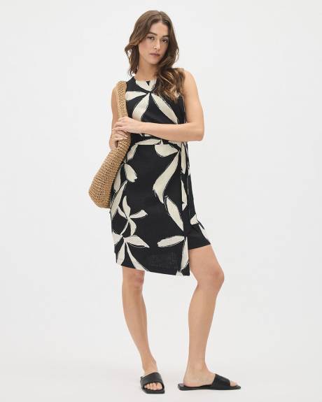 Sleeveless Faux Wrap Linen Dress