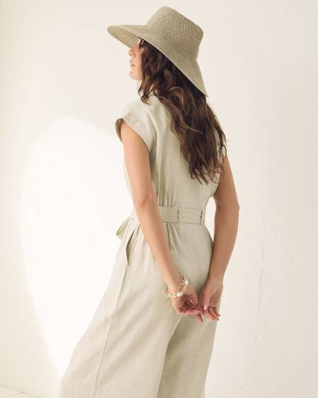 Sleeveless Wide-Leg Linen-Blend Jumpsuit