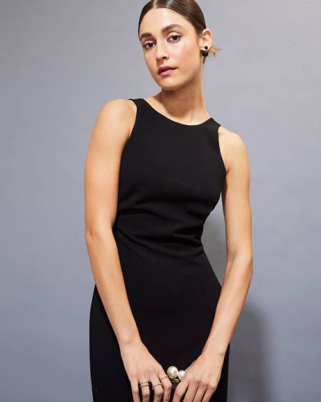 Robe Cocktail Midi Sans Manches à Dos Ouvert