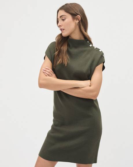 Extended-Sleeve Straight Dress with Funnel Neckline