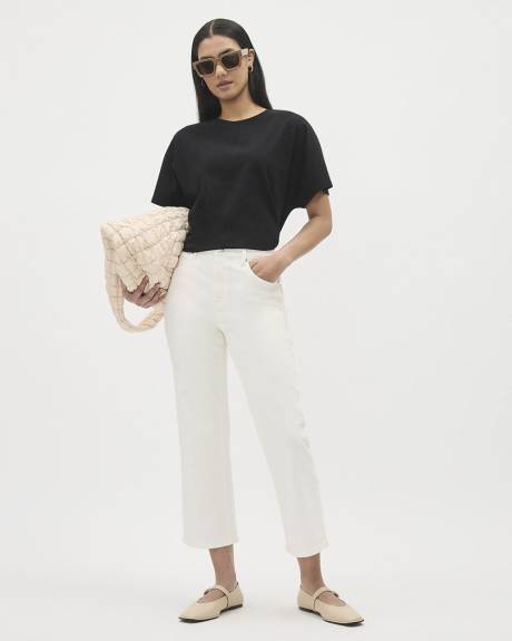 High-Waisted Wide-Leg Crop Cream Jeans