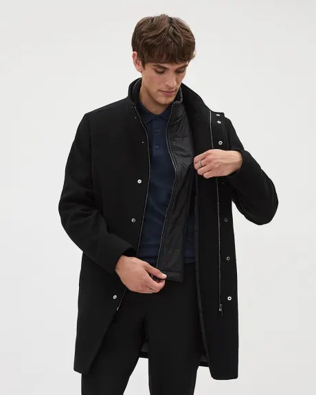 Classic Solid Mock-Neck Wool Coat with Dickey