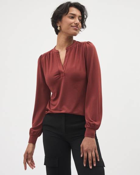 Long-Sleeve Split-Neck Top