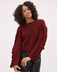 Long-Sleeve Boat-Neck Sweater with Frills