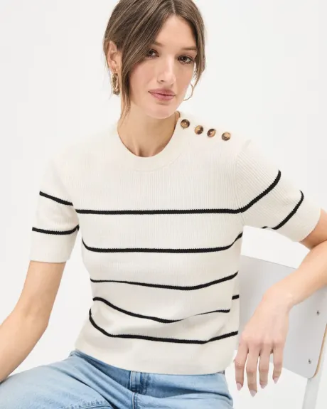 Relaxed-Fit Short-Sleeve Crew-Neck Sweater