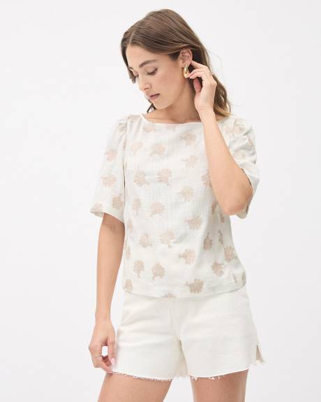 Blouse Popover en Lin à Manches Courtes à Motif Floral