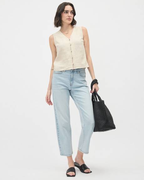 Sleeveless Button-Down Linen Blouse