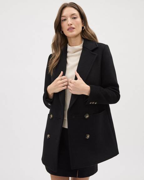 Manteau Caban en Laine Noire à Boutonnage Double