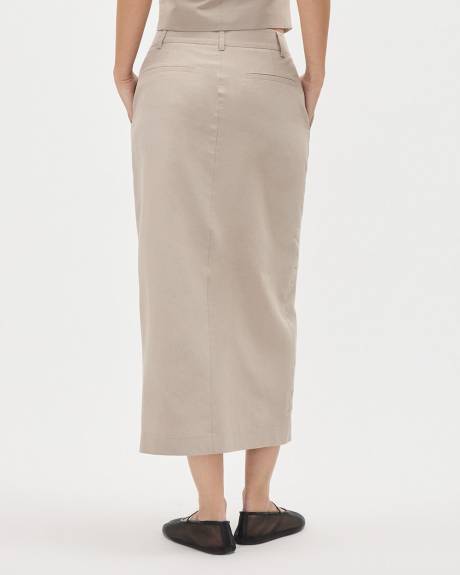 High-Waisted Beige Pencil Midi Skirt