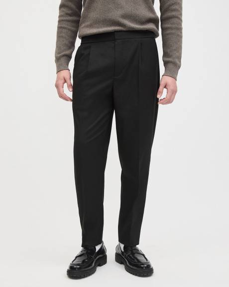 Pleated Solid Tapered-Leg Pant with Elastic Waistband