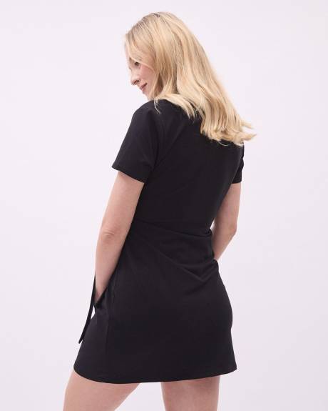 Crew-Neck Short Sleeve Dress with Front Tie - Thyme Maternity