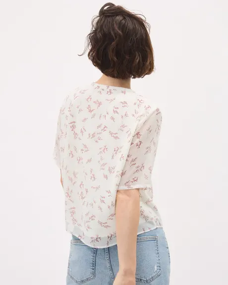 Blouse Popover à Manches Courtes et Col V