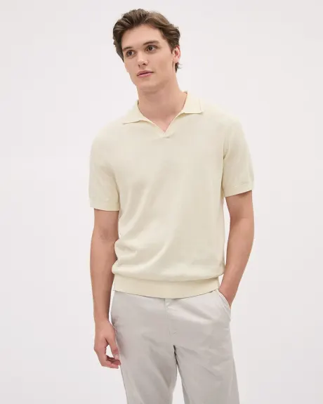 Short-Sleeve Cotton Polo Sweater with Johnny Collar