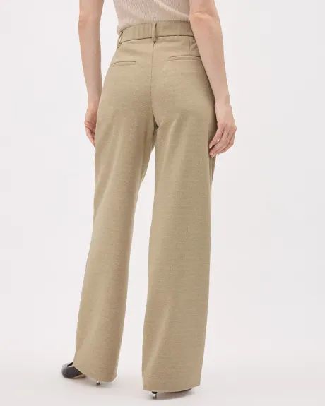 Pantalon Beige en Sergé à Taille Haute et Jambe Large