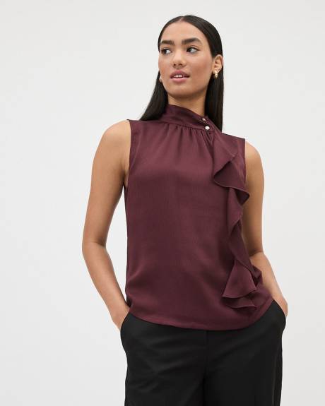 Blouse Bimatière Sans Manches à Col Montant avec Volants