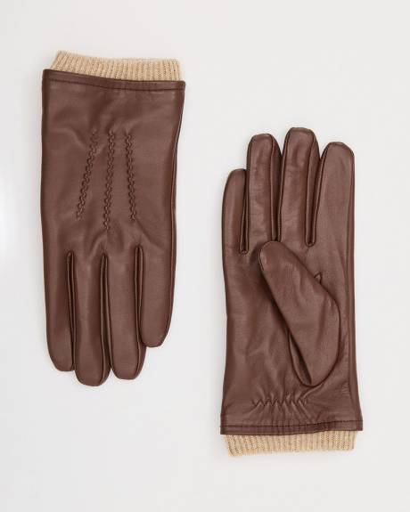 Gants en Cuir avec Manchettes Côtelées