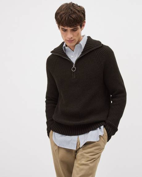 Long-Sleeve Half-Zip Mock-Neck Sweater