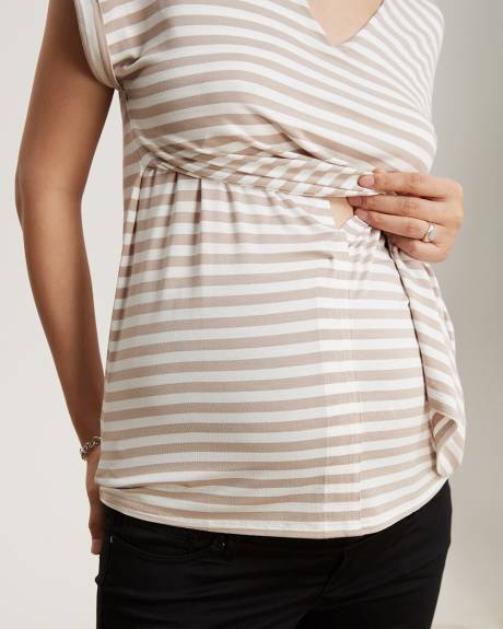 V-Neck Extended Shoulder Nursing T-Shirt - Thyme Maternity