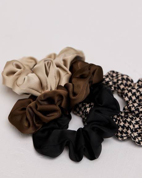 Houndstooth and Solid Scrunchies - Set of 4