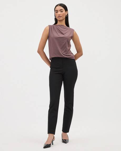 Sleeveless Crew-Neck Pleated Top