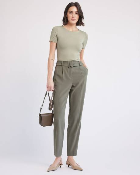 High-Rise Tapered Ankle Leg Crepe Pant With Belt