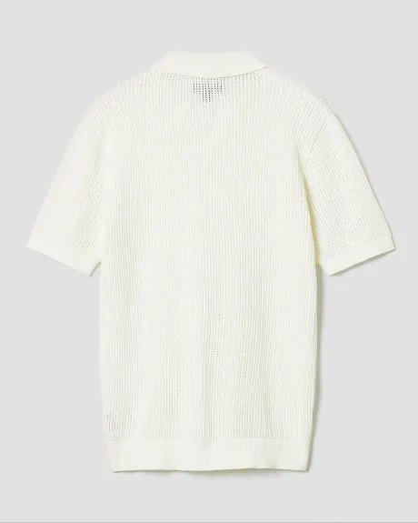 Short-Sleeve Cotton Polo Sweater with Johnny Collar