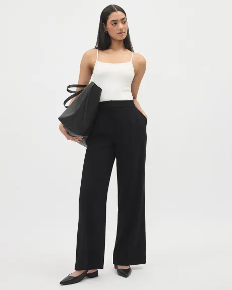 Pantalon en Crêpe Noir à Jambe Large et Taille Haute