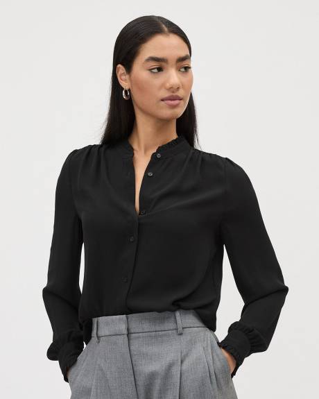 Blouse Boutonnée en Crêpe Soyeuse à Manches Longues